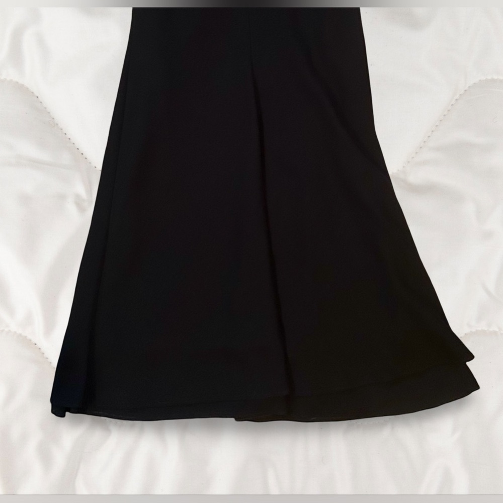 SL FASHIONS💓SZ M💓BLACK FLUTTERED SLEEVE CHIFFON DRESS W ROSE TRIM OPEN BACK - Picture 9 of 16